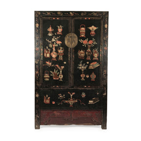 Antique Black Lacquer Wedding Cabinet From Shanxi - 19thC