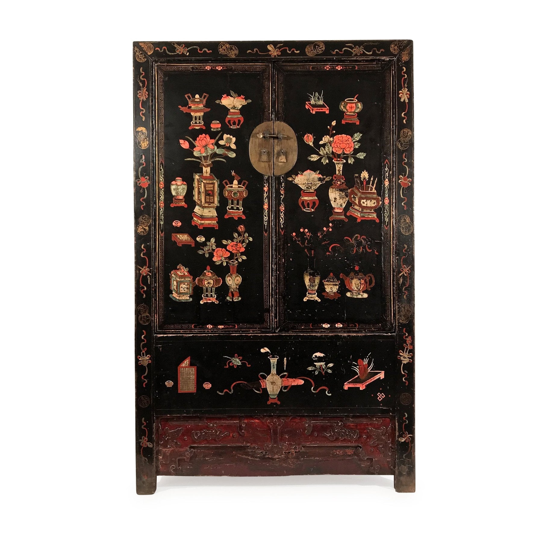 Antique Black Lacquer Wedding Cabinet From Shanxi - 19thC