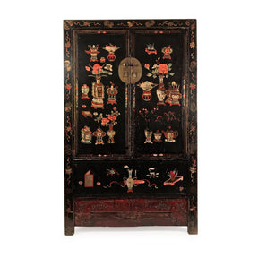 Antique Black Lacquer Wedding Cabinet From Shanxi - 19thC
