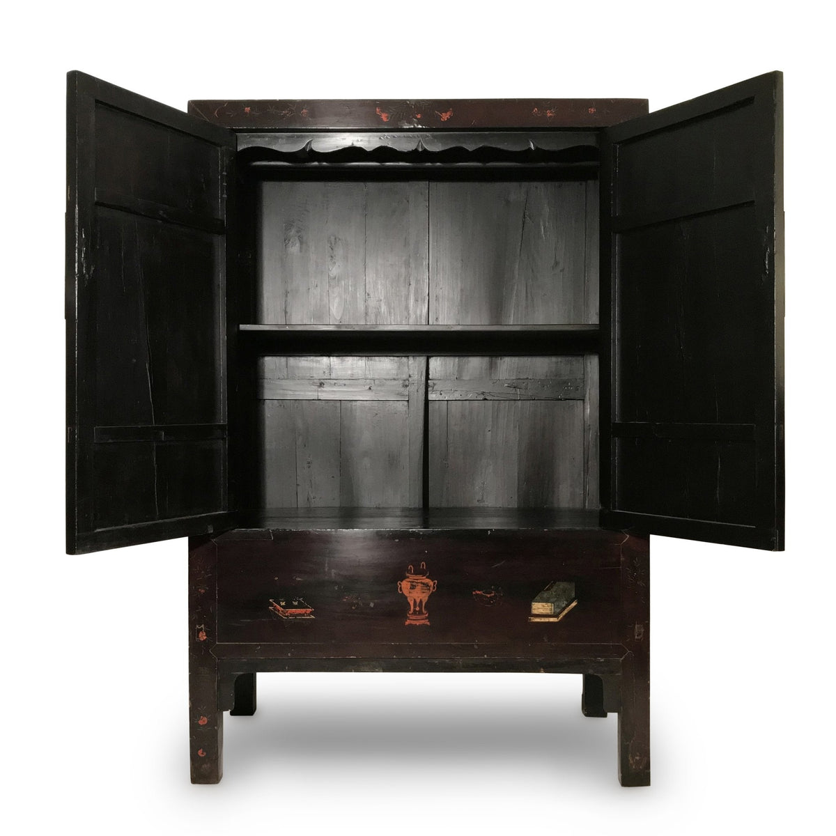 Antique Black Lacquer Wedding Cabinet from Shanxi  - 19thC