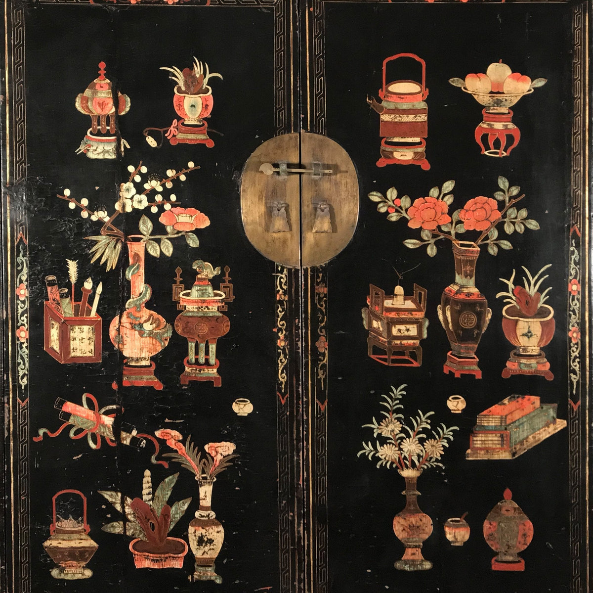 Antique Black Lacquer Wedding Cabinet From Shanxi - 19thC