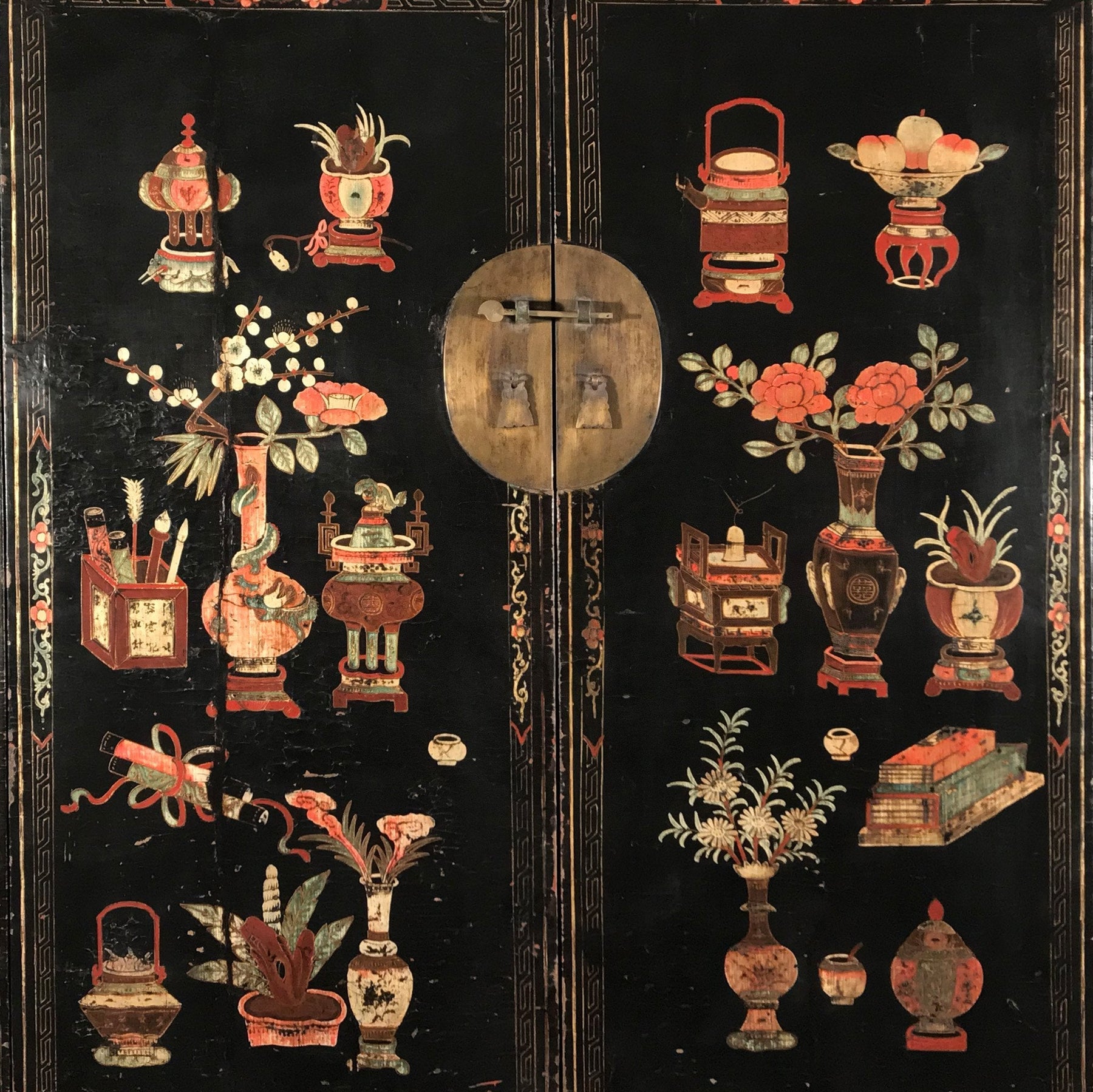 Antique Black Lacquer Wedding Cabinet From Shanxi - 19thC