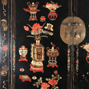 Antique Black Lacquer Wedding Cabinet From Shanxi - 19thC