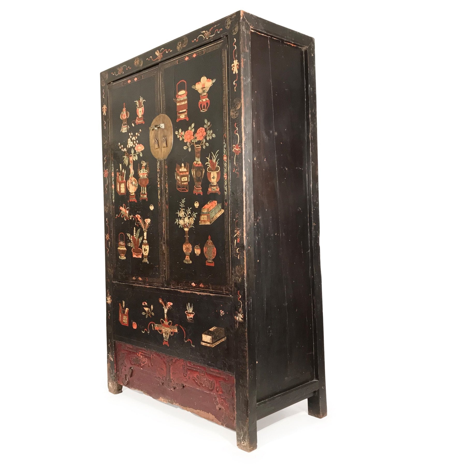 Antique Black Lacquer Wedding Cabinet From Shanxi - 19thC