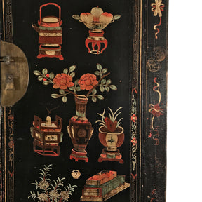 Antique Black Lacquer Wedding Cabinet From Shanxi - 19thC