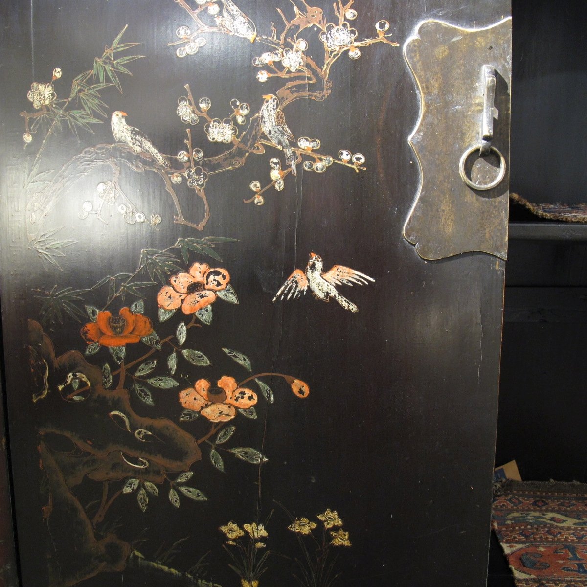 Antique Black Lacquer Wedding Cabinet from Shanxi  - 19thC