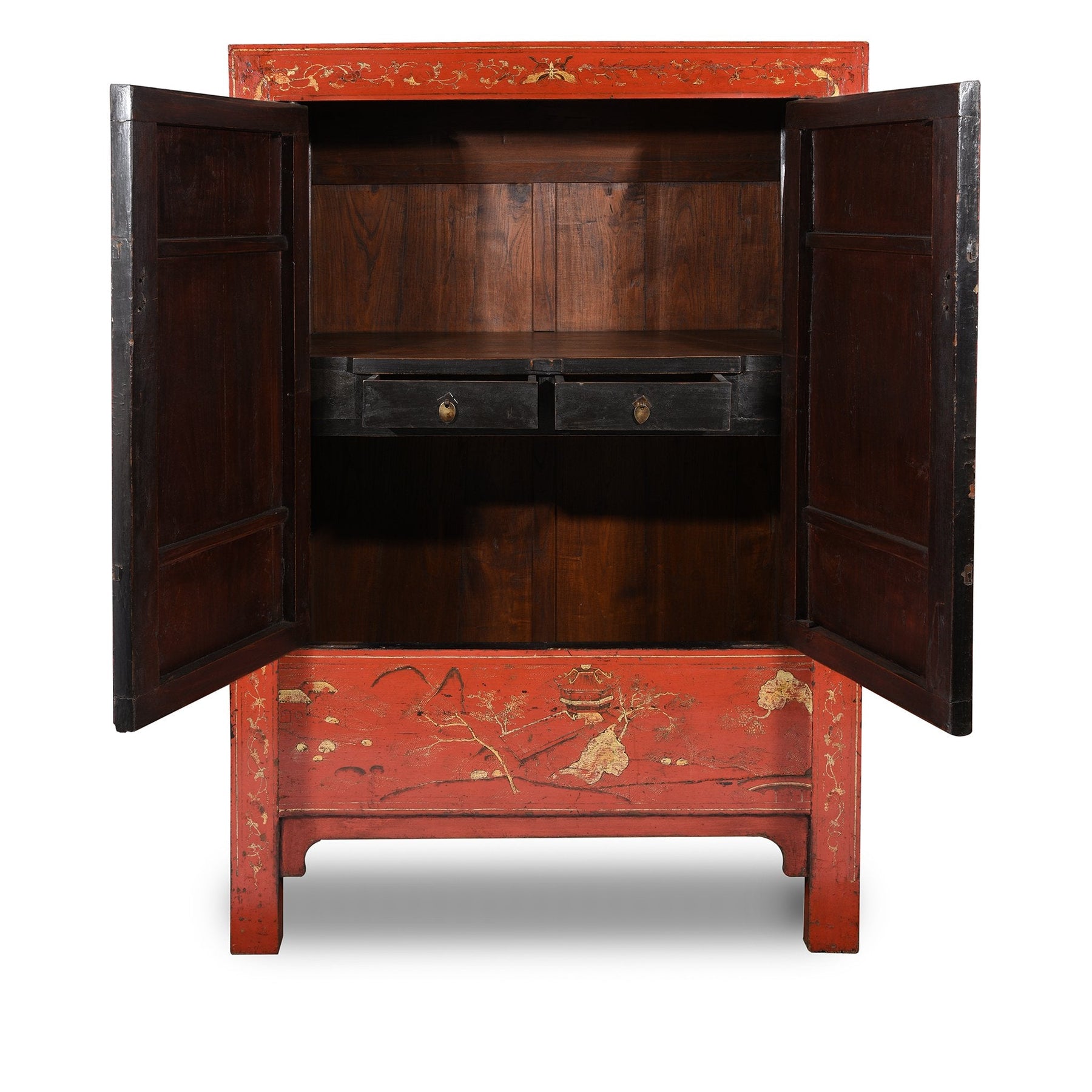 Antique Red Lacquer Wedding Cabinet from China - 19thC