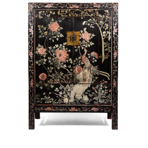Chinese Black Lacquer Wedding Cabinet - 19thC