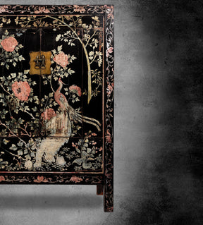 Chinese Black Lacquer Wedding Cabinet - 19thC