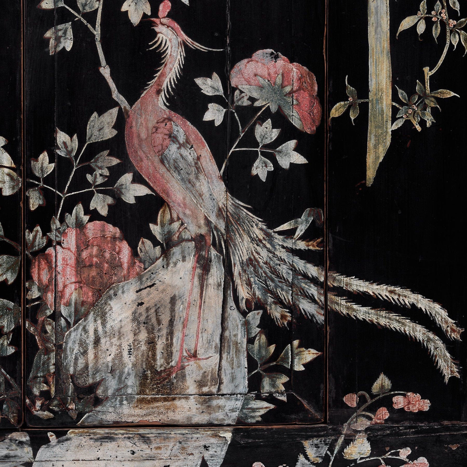 Chinese Black Lacquer Wedding Cabinet - 19thC
