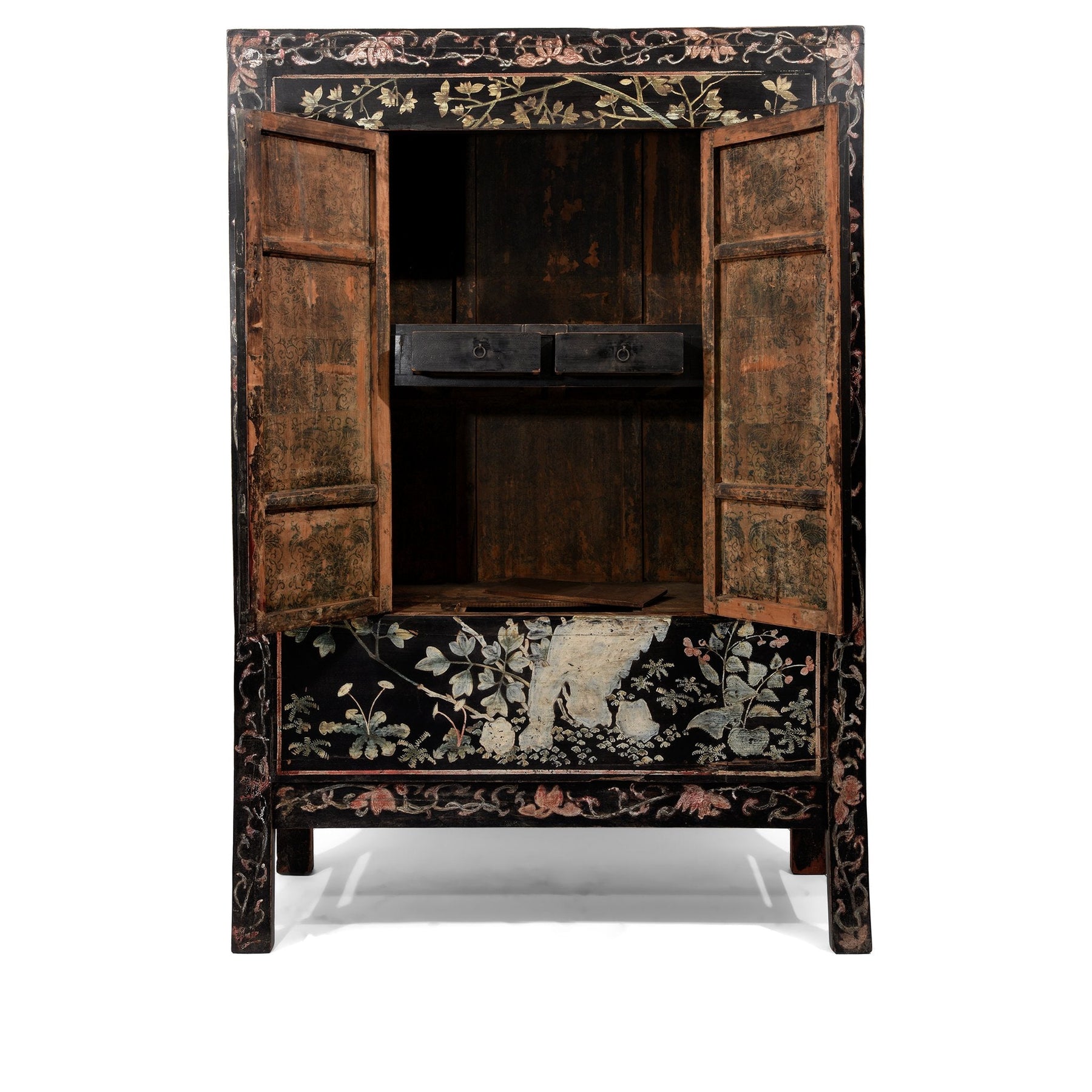 Chinese Black Lacquer Wedding Cabinet - 19thC