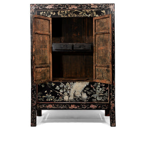 Chinese Black Lacquer Wedding Cabinet - 19thC