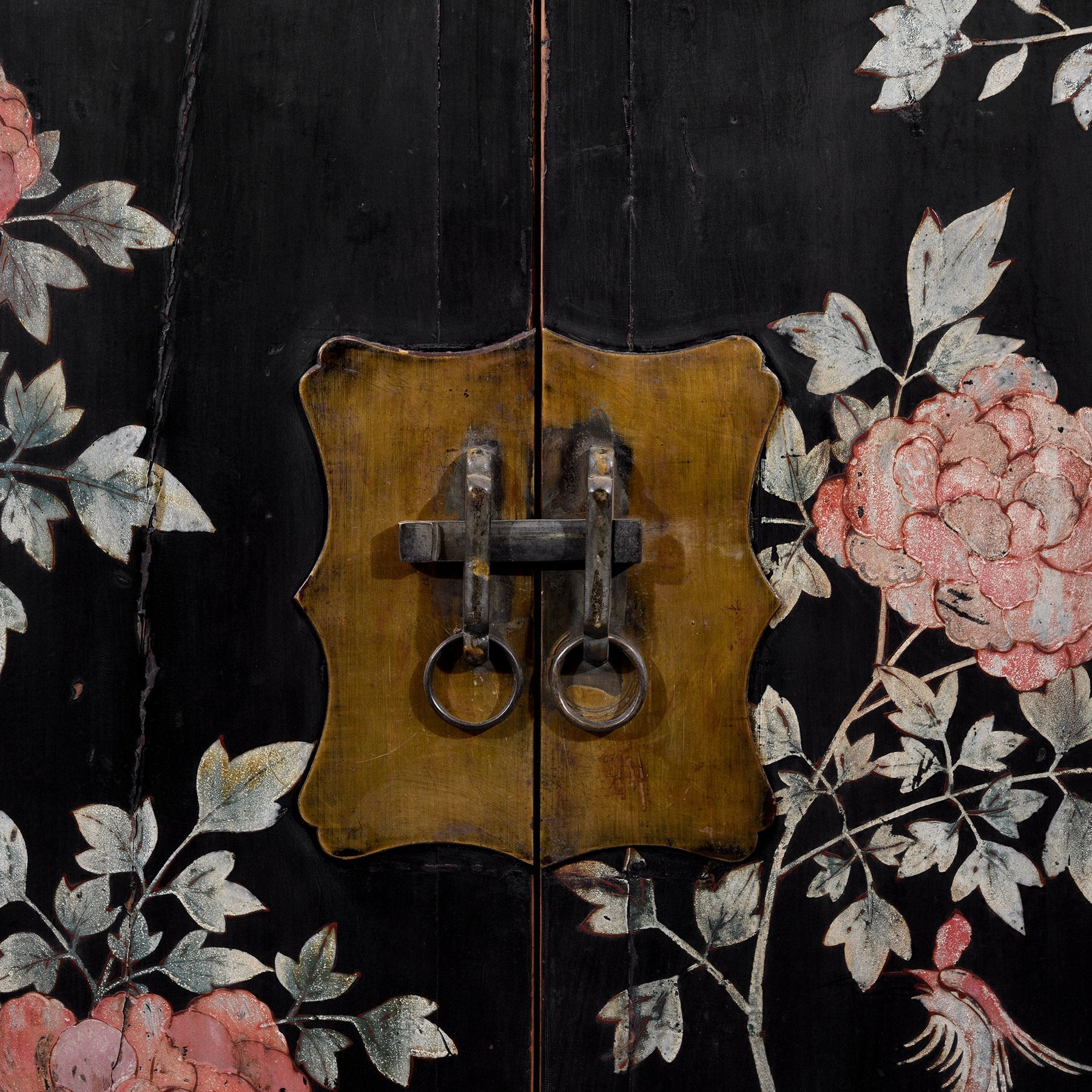 Chinese Black Lacquer Wedding Cabinet - 19thC