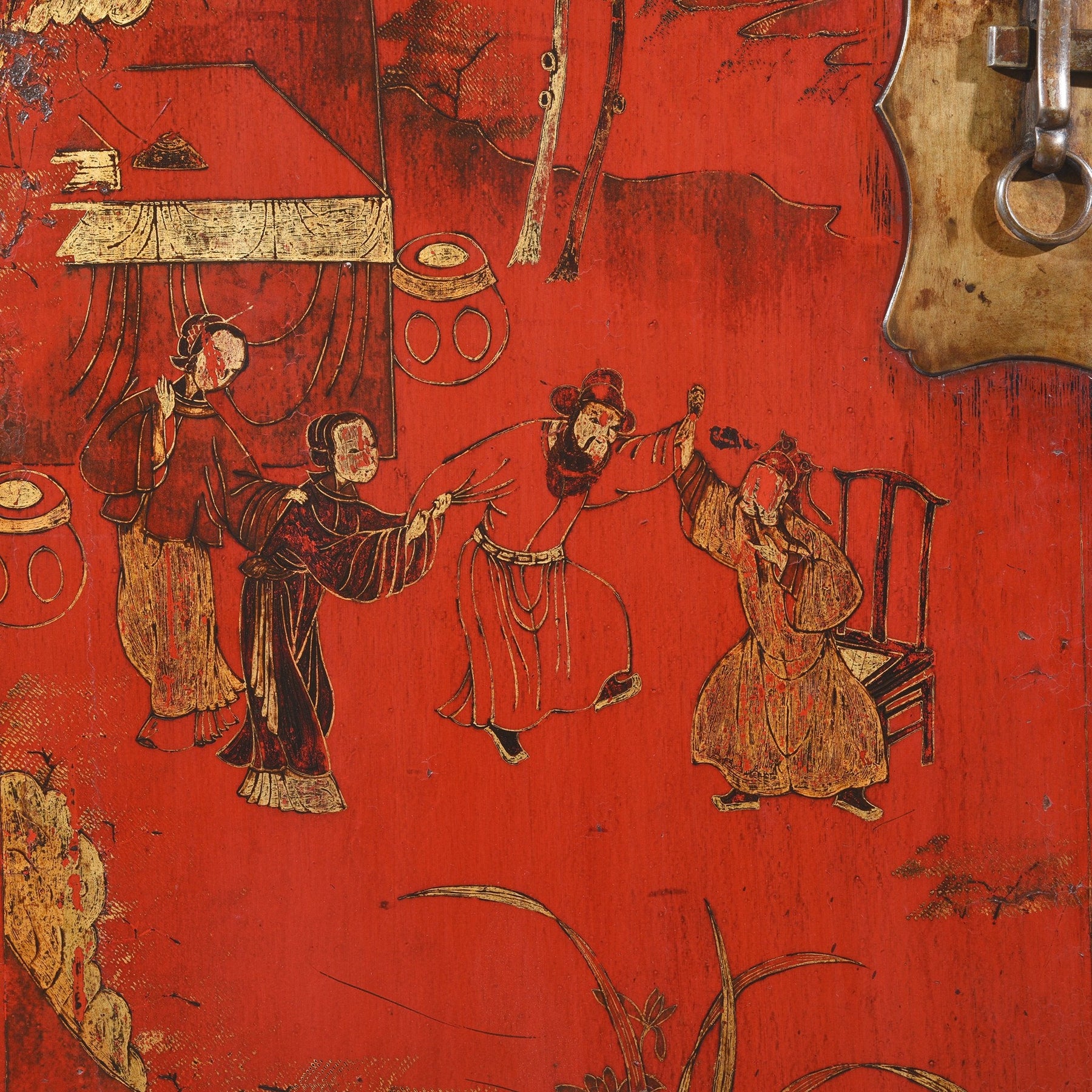 Chinese Red Lacquer Wedding Cabinet from Shanxi- 19thC