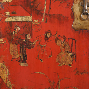 Chinese Red Lacquer Wedding Cabinet from Shanxi- 19thC