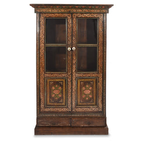 Painted Indian Glazed Book Cabinet From Maharashtra - 19thC