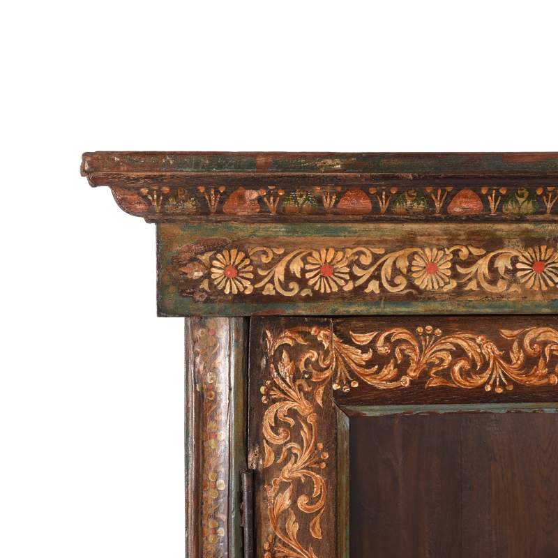 Painted Indian Glazed Book Cabinet From Maharashtra - 19thC