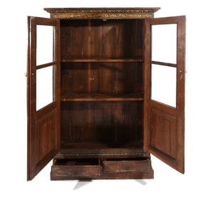 Painted Indian Glazed Book Cabinet From Maharashtra - 19thC