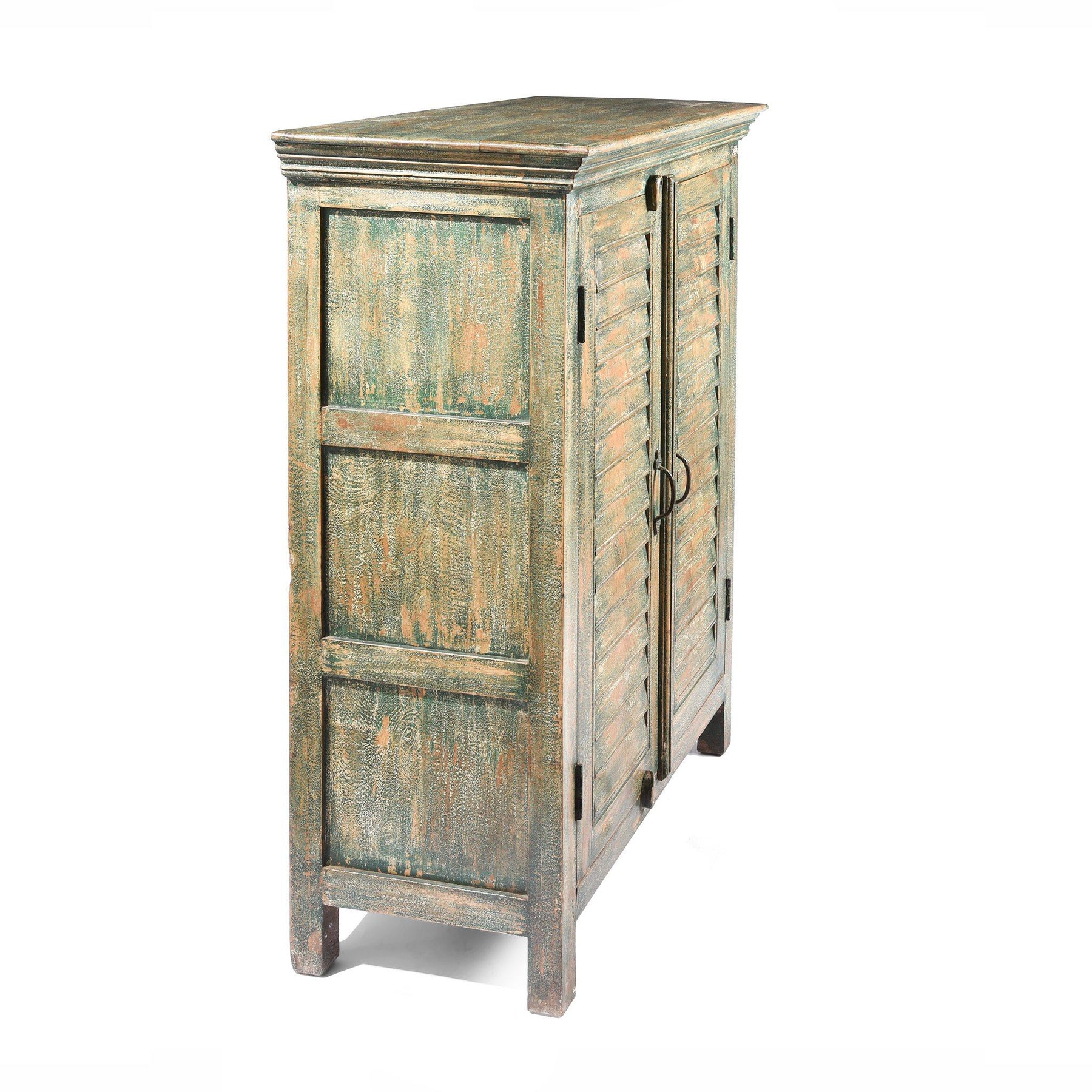 Painted Louvre Cabinet Made From Reclaimed Teak
