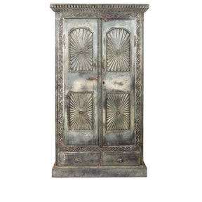 Painted Teak Almirah Cabinet From Gujarat - 19thC