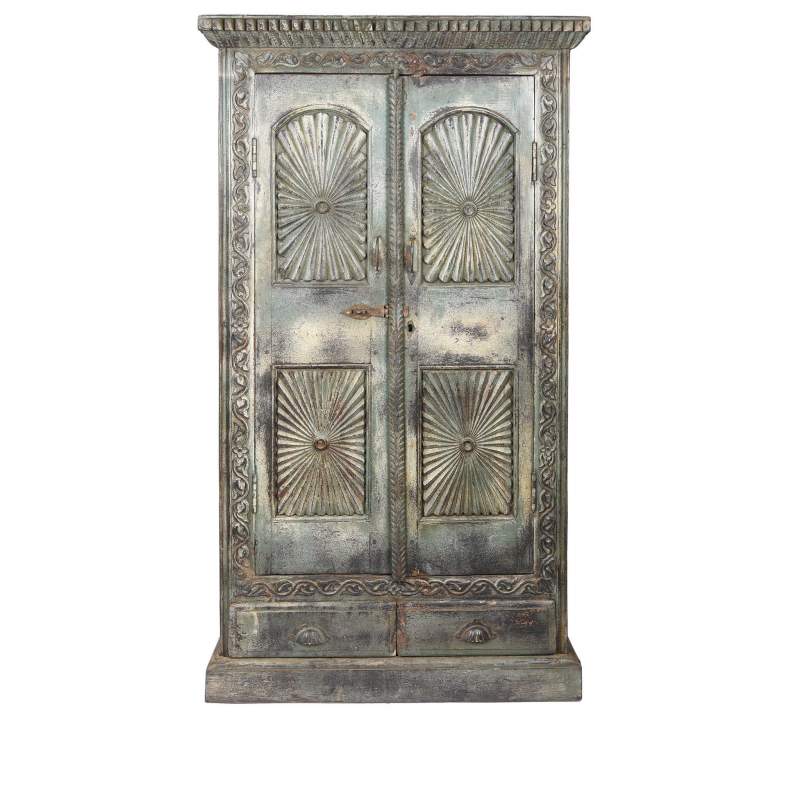 Painted Teak Almirah Cabinet From Gujarat - 19thC