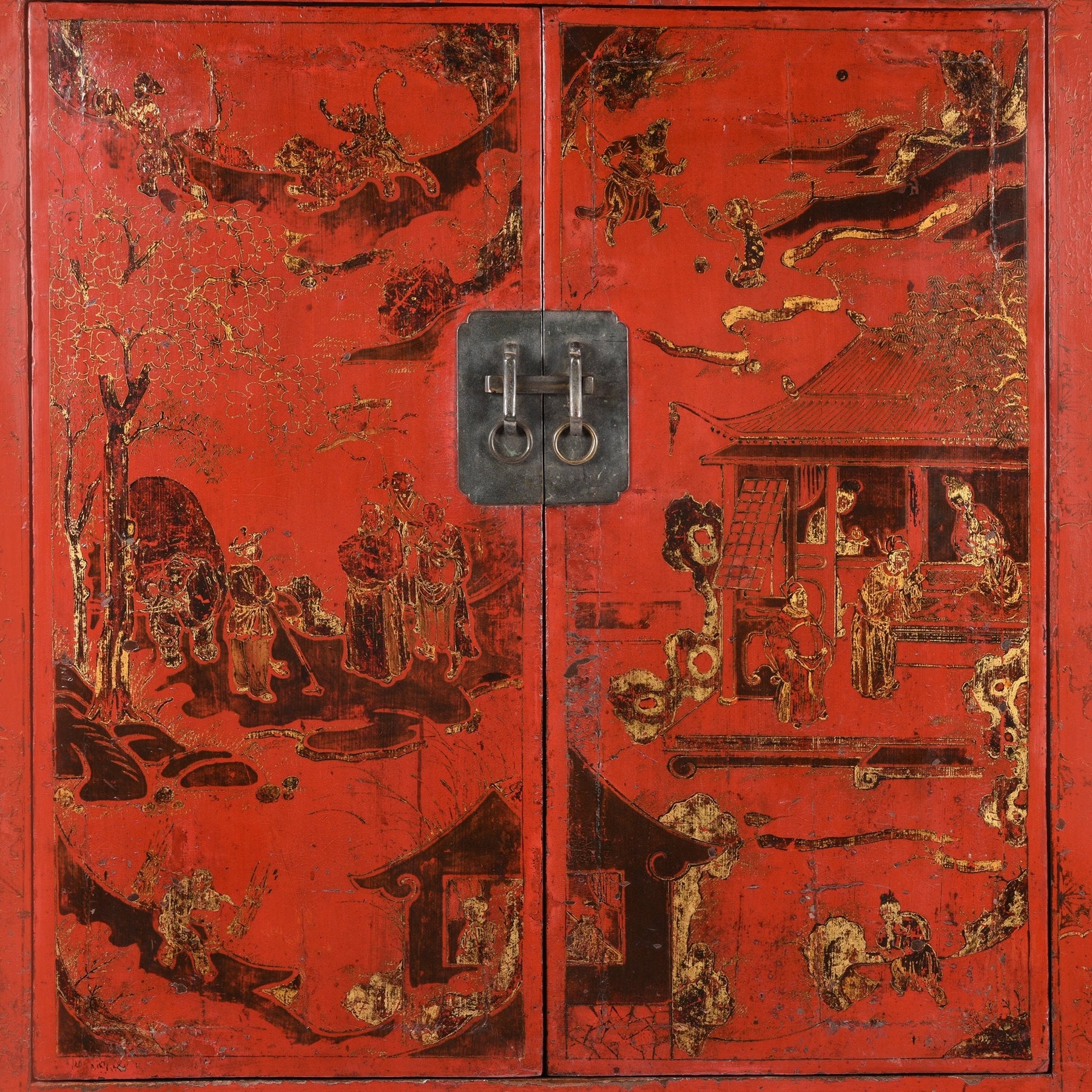 Red Lacquer Wedding Cabinet - 19thC