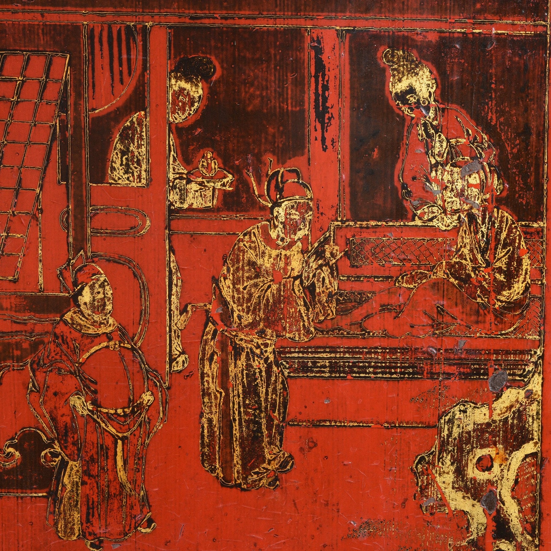 Red Lacquer Wedding Cabinet - 19thC