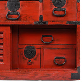 Red Painted Japanese Choba Dansu - Taishō Period