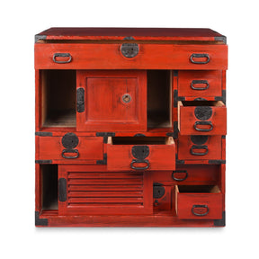 Red Painted Japanese Choba Dansu - Taishō Period