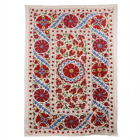 Vintage Suzani Embroidery Throw From Uzbekistan