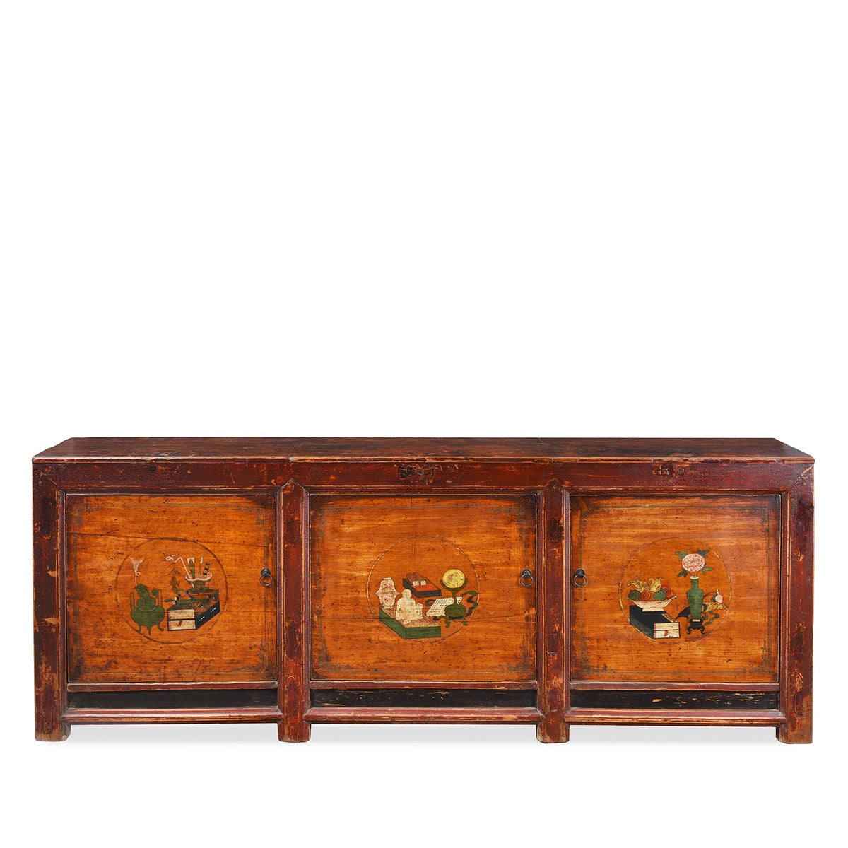 3 Door Painted Sideboard From Mongolia - 19th Century