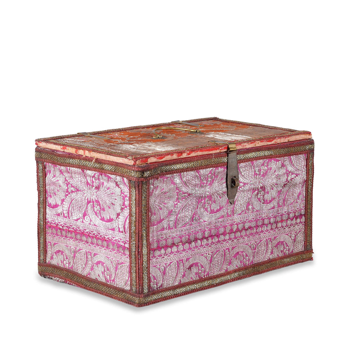 Vintage Pink / Orange Textile Box From Rajasthan - Ca 1950