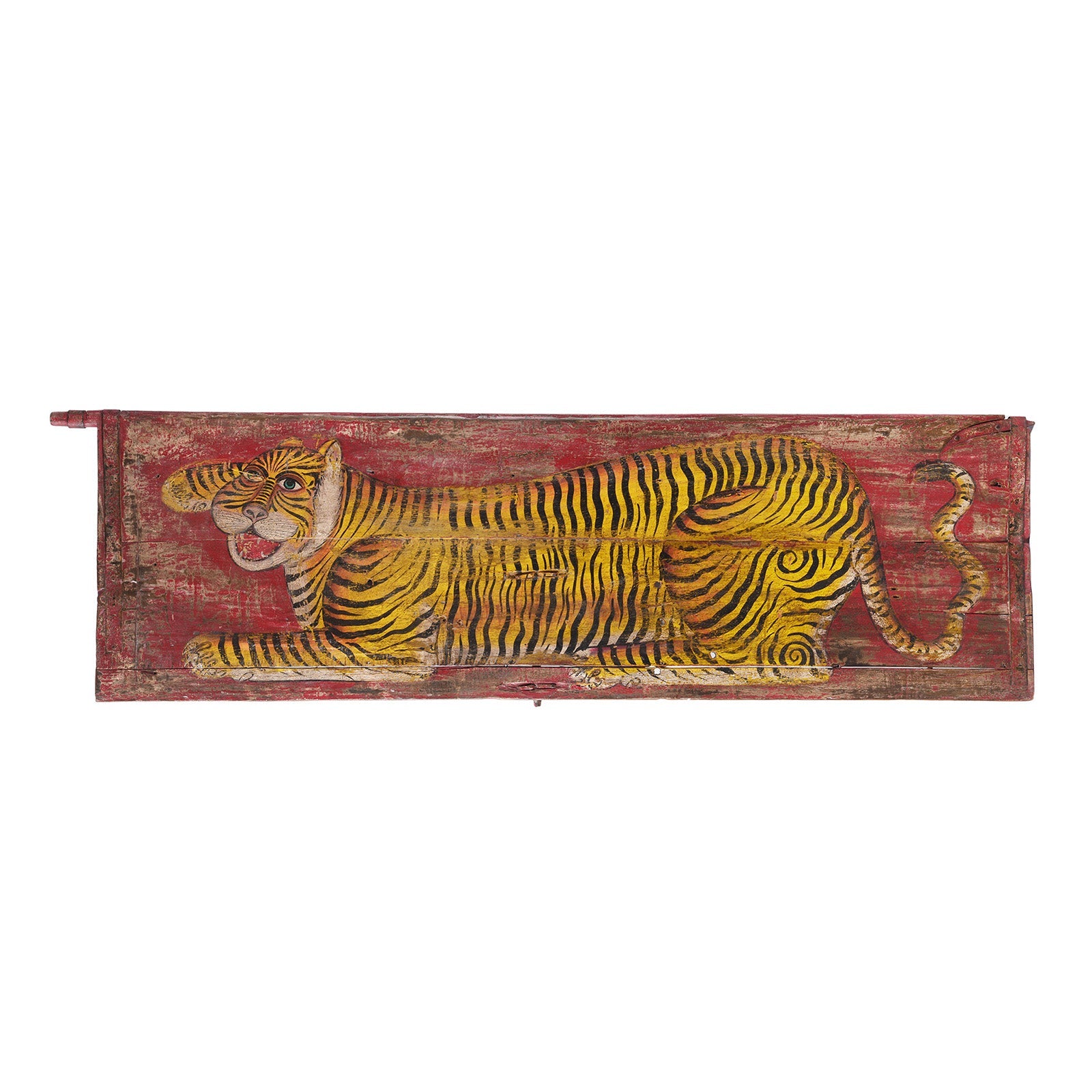 Vintage Red Painted Tiger Panel - Horizontal