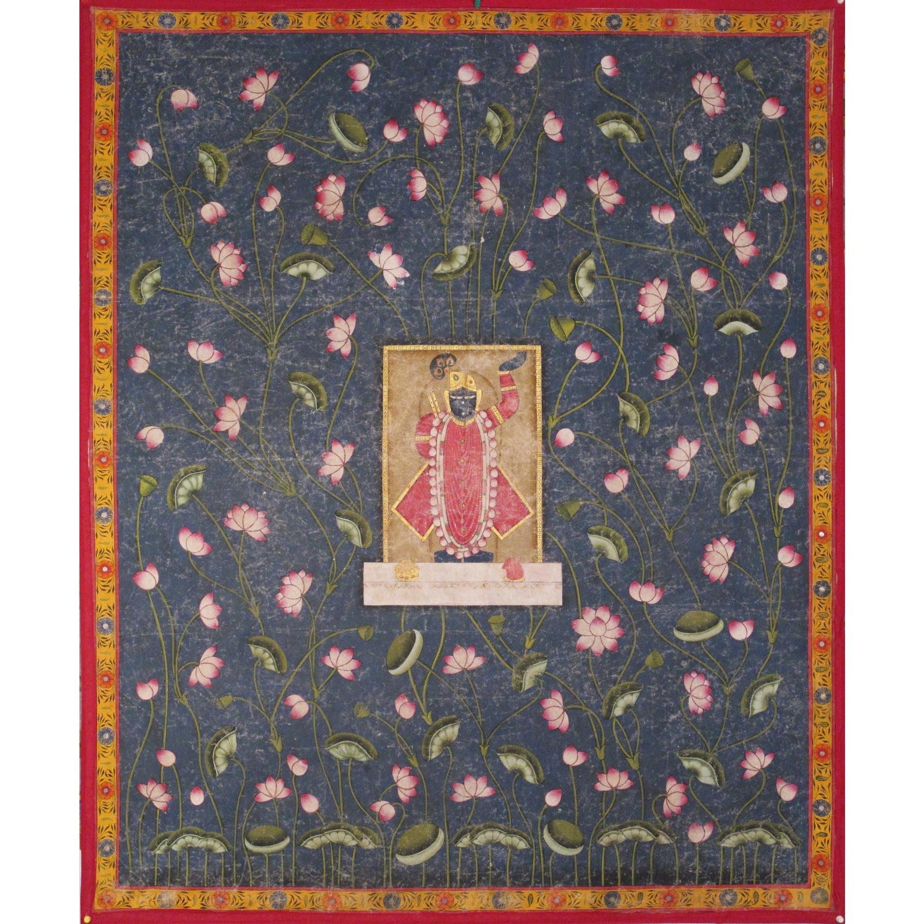 Shrinathji Pichwai On Lotus Background c. 75yrs from India
