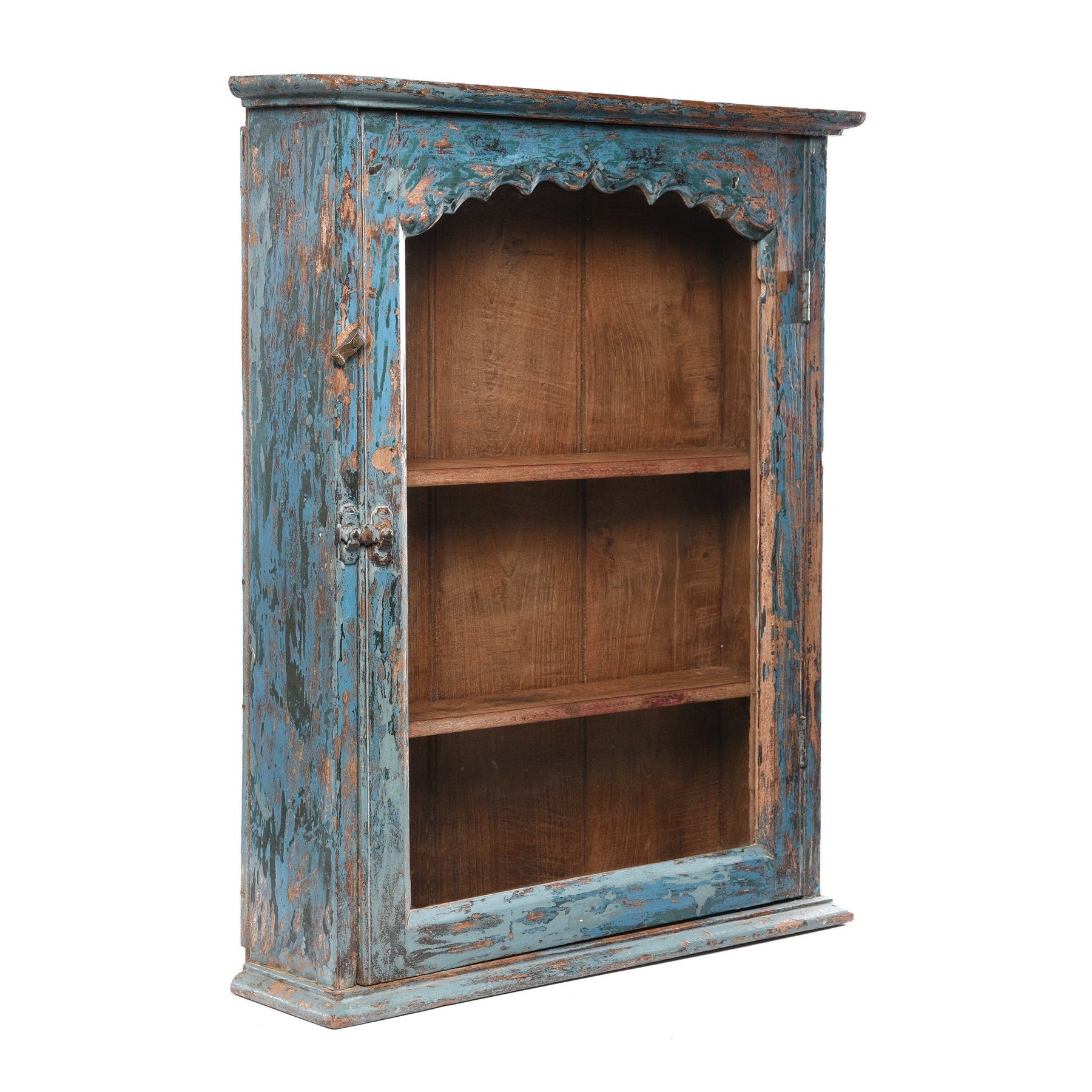 Blue Painted Teak Glazed Wall Cabinet - Ca 1930