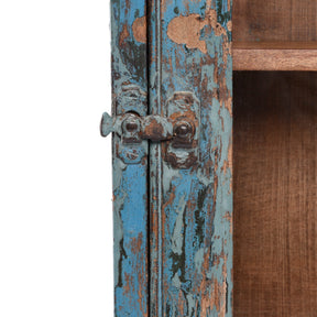 Blue Painted Teak Glazed Wall Cabinet - Ca 1930