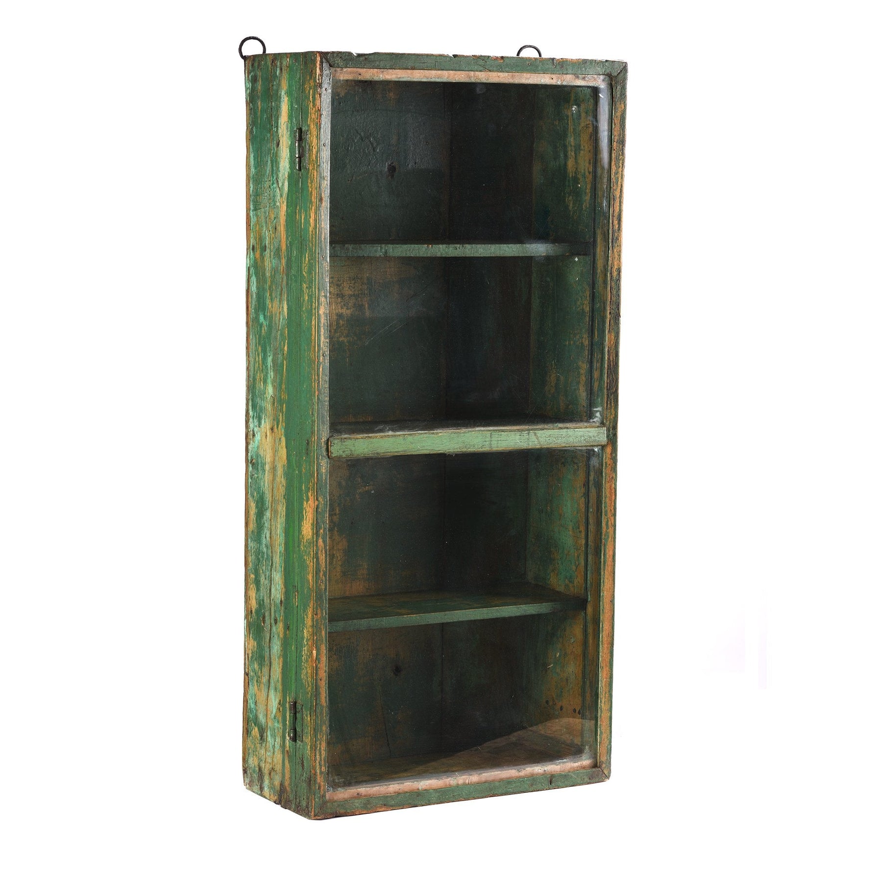Green Painted Teak Glazed Wall Cabinet - Ca 1930
